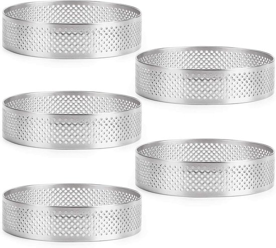 Happysnow 8-delige roestvrij stalen taartring, hittebestendig, geperforeerde cake-mousse ring, ronde, dubbel opgerolde taartring, metalen vorm 6 cm