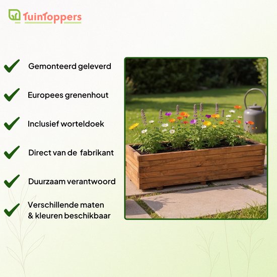 Décorations de jardin | Jardinière en bois marron XL 120x40cm | Avec du tissu de carotte | Marron Imprégné | Jardinière extérieure | Bois de pin | Durable | Livré monté prêt à l'emploi