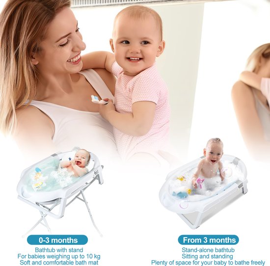 Opvouwbaar Baby Bad - Opvouwbaar - Draagbaar - Met Stop - Draagvermogen 10kg - Grijs - 85 x 47 x 21 cm van Merkloos — afbeelding 3