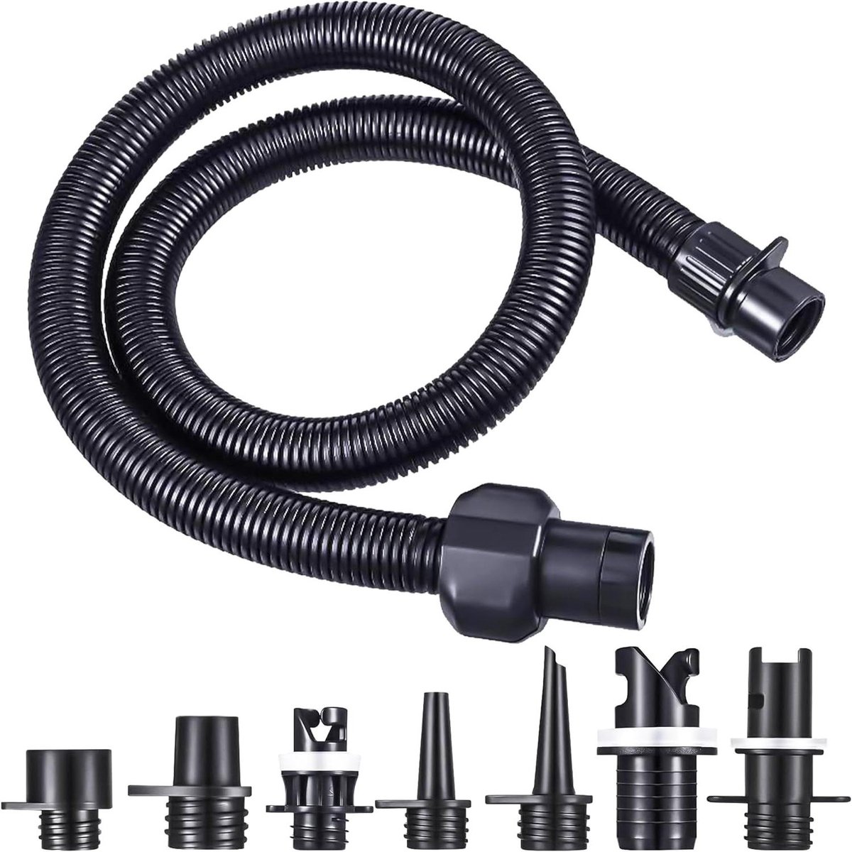 Allecto Plus - Pompadapterset voor sup boot, opblaasbare pomp met luchtslang en 7 pompmondstukken - stand-up paddleboard accessoires.