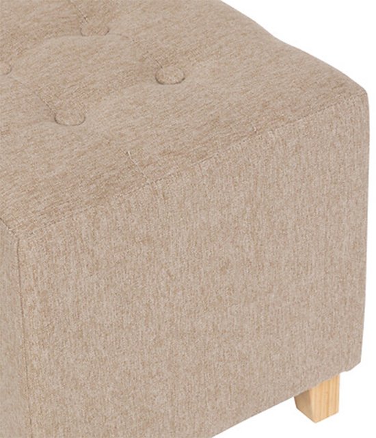 Pouf Velours Atmosphera Léandre - 35x35x35cm - Repose-pieds - Beige