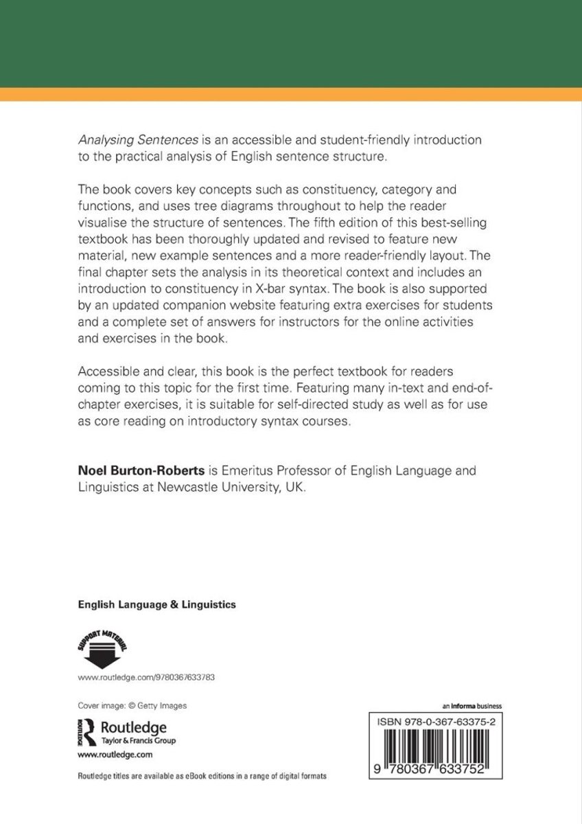Learning about Language- Analysing Sentences - back cover