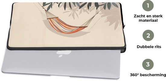 Laptophoes 13 inch - Hangmat - Kleurrijk - Bladeren - Schaduw - Laptop sleeve - Binnenmaat 32x22,5 cm - Zwarte achterkant