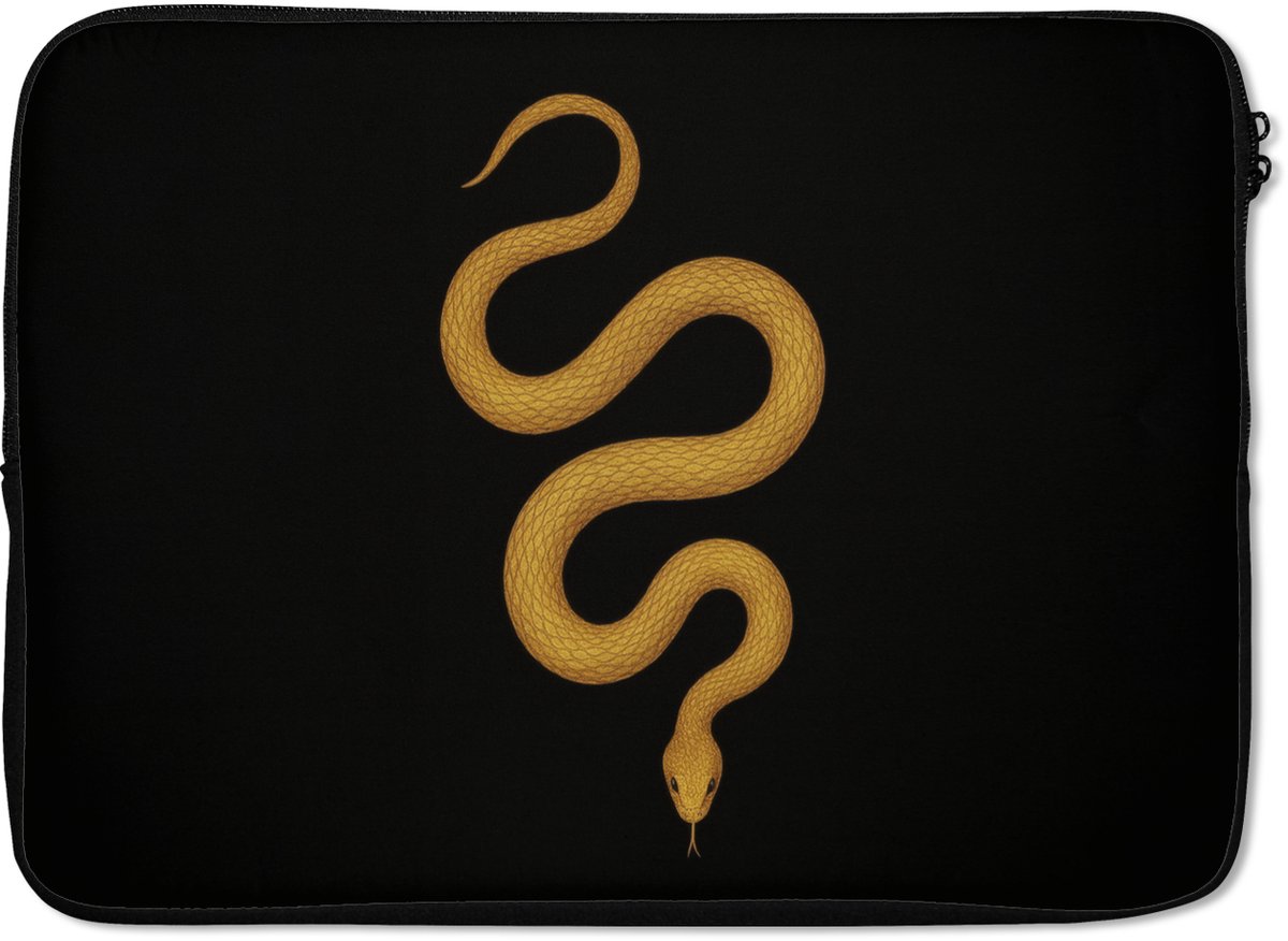 Laptophoes 13 inch - Slang - Minimalistisch - Goud - Laptop sleeve - Binnenmaat 32x22,5 cm - Zwarte achterkant