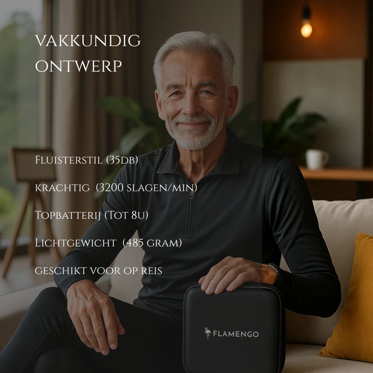 Afbeelding 3 van Flamengo Mini Massage Gun | Staal Design | Ultralicht, Stil en Draadloos | Krachtige Spiermassage + Warmte & Koude Therapie - massage apparaat pistool INCL set