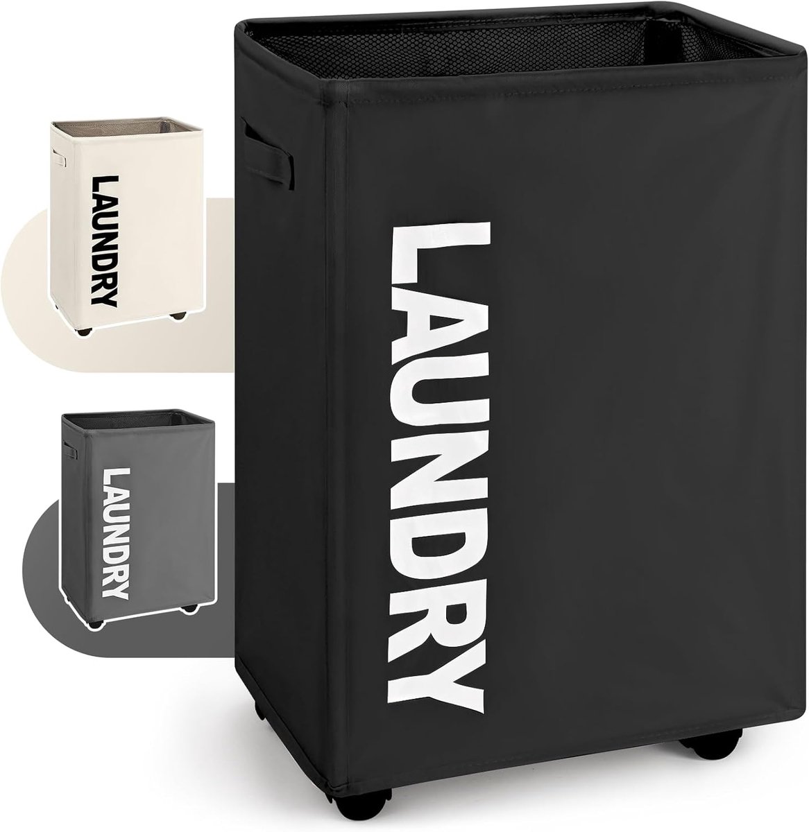 Goedkoopste Opvouwbare Wasmand met Wieltjes - 63L - Geschikt voor Kleding en Speelgoed - Zwart
