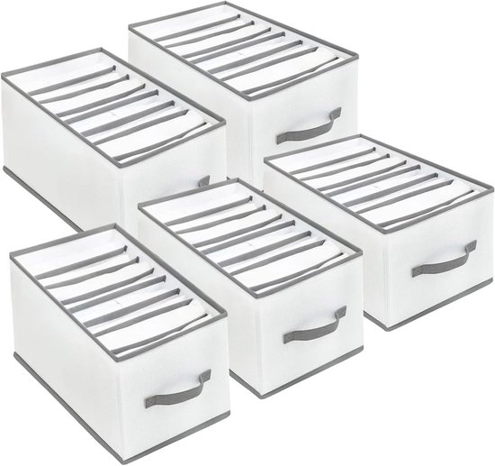 AKOLAFE 3 stuks kledingkast-organizer, 20 x 25 x 36 cm, opbergsysteem met 7 vakken, opvouwbare opbergdoos, grijs, kastorganizer, stof voor kleding, broeken, overhemden, truien