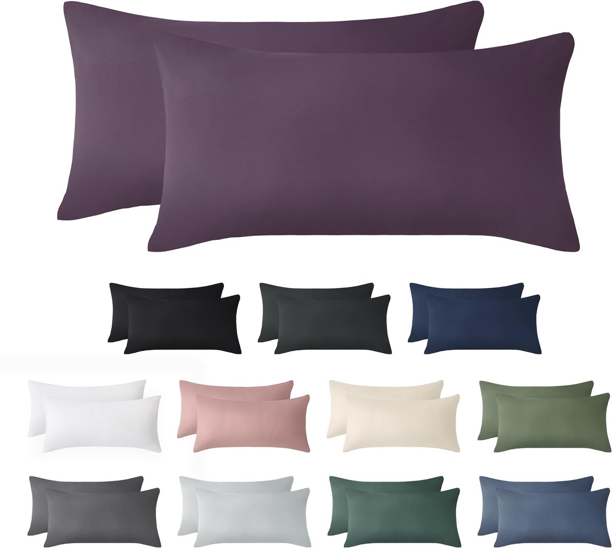 Ibenzoa Katoenen Kussenslopen Set van 2 met Verborgen Ritssluiting in Paars, 50 x 70 cm