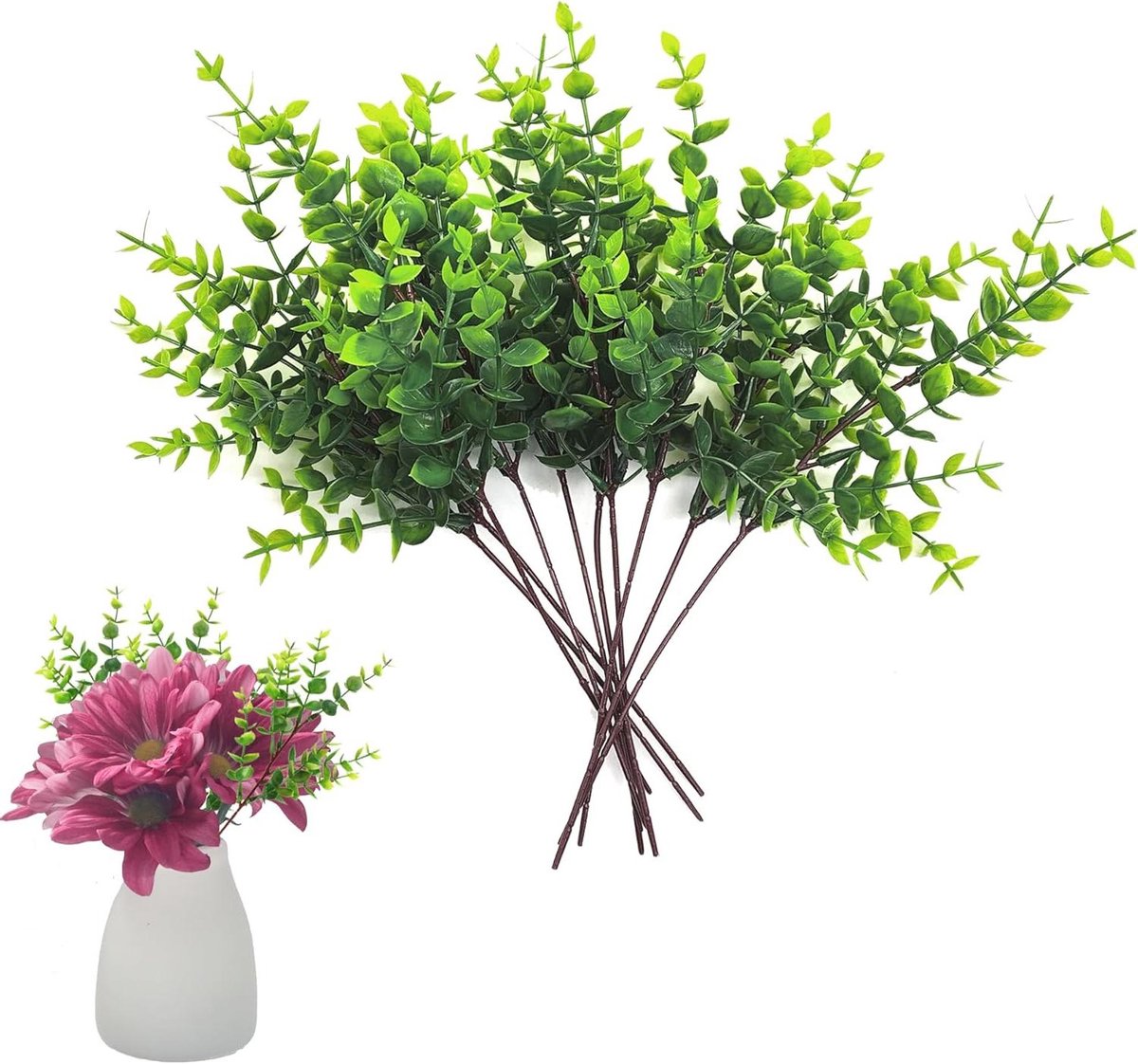 Inovra Plus - Groene kunsttakken set van 10 stuks voor bruiloft en slaapkamer decoratie, Realistische 28 cm kunstplantentakken met bladeren.
