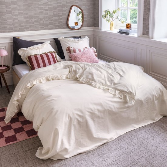 Dindi Home Dekbedovertrek White Ruffle - 140x220 - 100% katoen - Off White van Merkloos — afbeelding 5