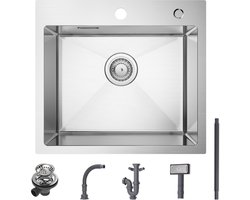 CECIPA max Spoelbak Keuken 50x45CM - Gootsteen RVS - Spoelbakken met Kraangat - Spoelbakken Keuken - Wasbak Keuken - Enkele Spoelbak - Spoelbakken met afdruip - RVS