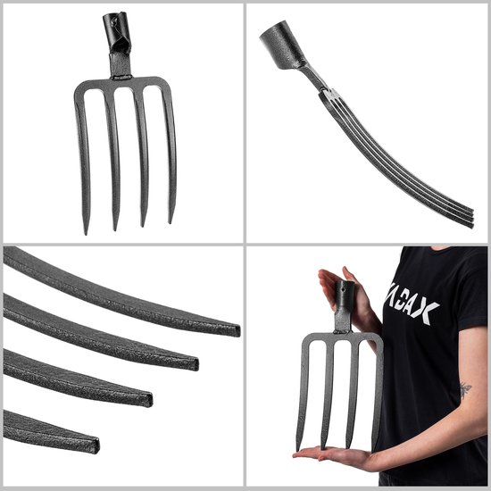 KADAX Tuinvork om te graven en los te maken, grafvork zonder steel, grafvork van gehard staal, lichte hooivork, vork, schutvork (zwart 4 tanden) van Merkloos	 — afbeelding 4