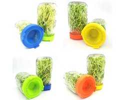 4Pcs Easy Rinse and Drain Plastic Sprout Lids for Wide Mouth Pots Germination Pot Strainer Lid Wide Mouth Mason Jar Sprout Kit Suit for Growing Bean Sprouts (GREEN)