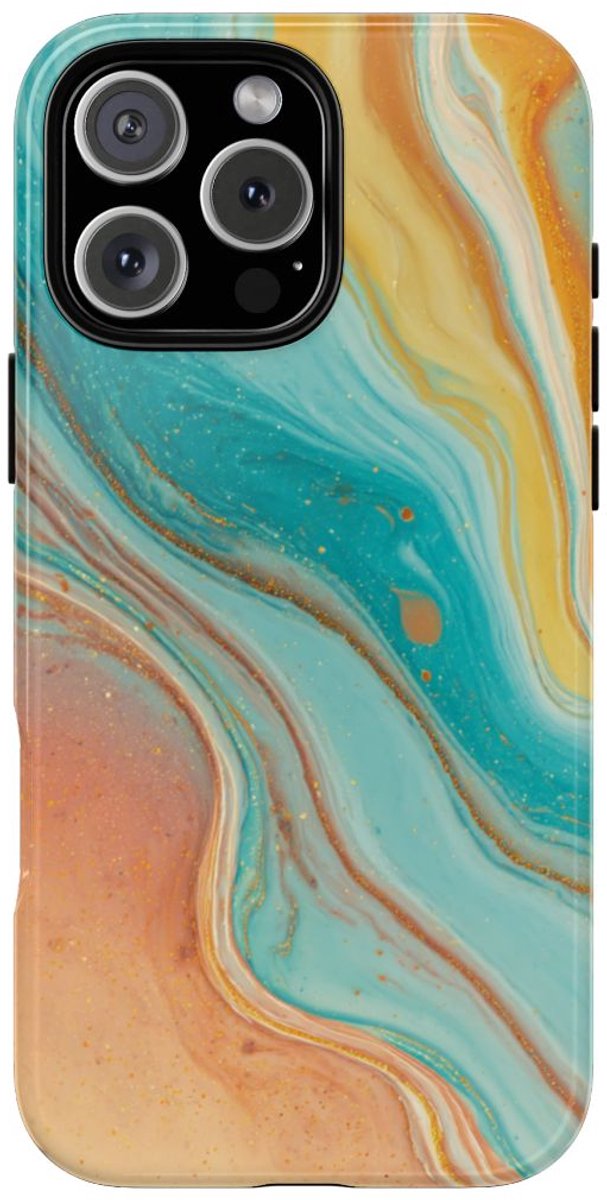 Oranje en Teal Marmer Abstract – Telefoonhoesje Geschikt voor iPhone 16 Pro Max