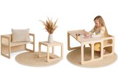 Zonovi Montessori Kindertafel met Stoeltje en Bankje - 2-in-1 Omkeerbaar - Houten Kindermeubelset 1-6 Jaar - Peutertafel - Kinderbureau - Speeltafel - Knutseltafel - Tekentafel - Activiteitentafel - Tafeltje met Stoeltje - Leeshoek - Kinderkamer