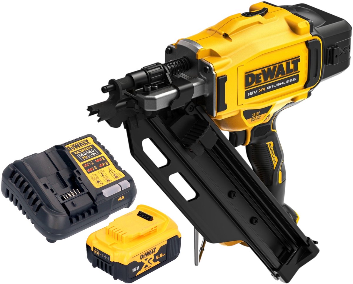 DeWalt DCN 930 P1 accu-spijkermachine 18 V 50 - 90 mm borstelloos + 1x accu 5,0 Ah + oplader