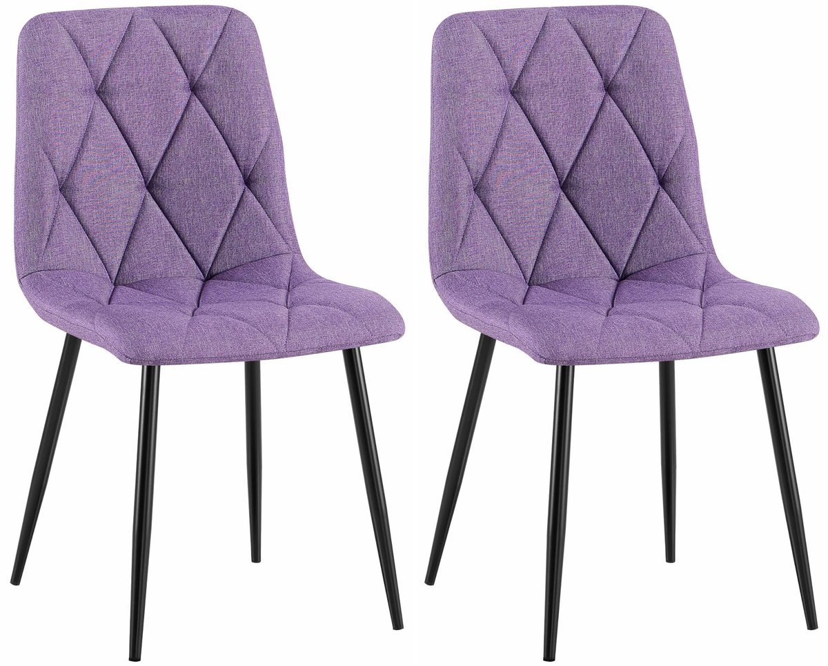 CLP Clairton Set van 2 Eetkamerstoelen - klassiek - met zwart metalen frame - Belastbaar tot 150 kg - fluweel - Velvet - Stof/purper