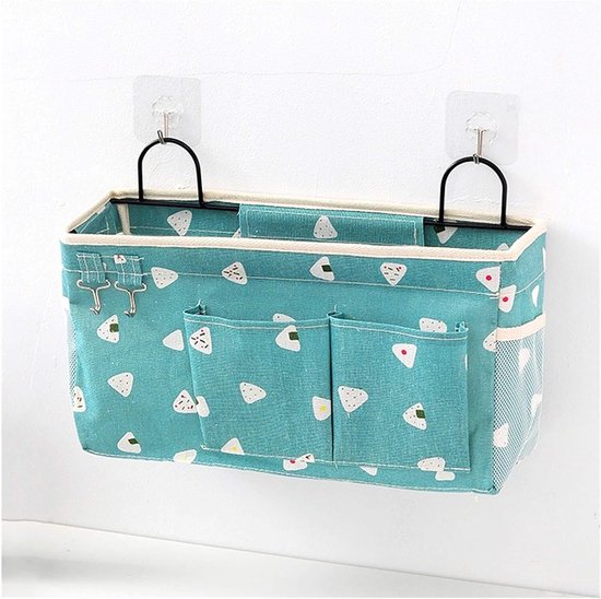 Opbergtas voor aan het bed, ophangtas, stoffen opbergmand voor aan het bed - Blauw