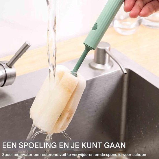 TOVBMUP 4 Reinigingsborstels - Sponsreinigingsborstel - Spons met handvat - Afneembare sponskop - Sterk absorberend - Geschikt voor glazen kannen, waterflessen, kopjes, kommen van Tovbmup — afbeelding 4