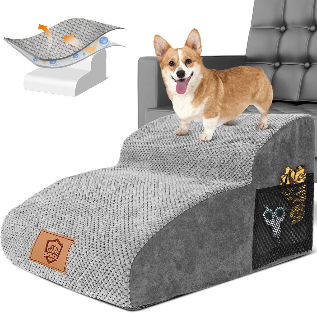 Hondentrap 2 Treden Verlengd - Gewrichtsvriendelijk voor Honden - 55 cm - Grijs