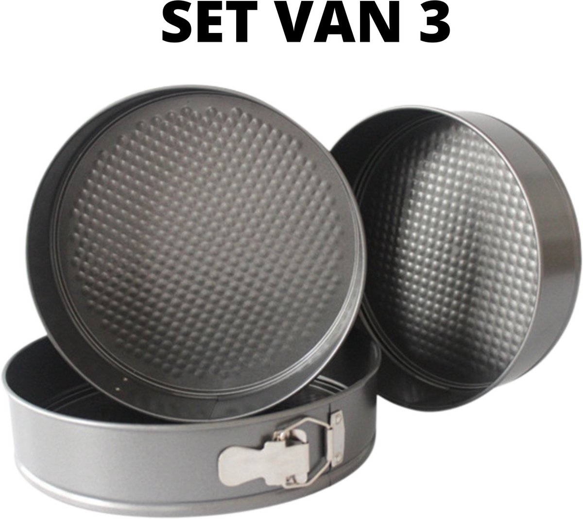 ESTARK® 3-Delige Ronde RVS Oven Bakvorm - Springvorm Set - Bak Vorm Voor Oven - Bakblik Taartvorm - Voor Het Bakken Van Cake Taarten Quiche - Cakevorm - Quichevorm - Taartblik Ring Metalen Ovenvorm - Rond - Ovenbakvorm 23/26/28cm - Set Van 3
