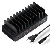 YONO Oplaadstation 10 Poorten - 100W USB A en C Snellader voor Telefoon en Tablet - Multi Oplader Bureau - Zwart