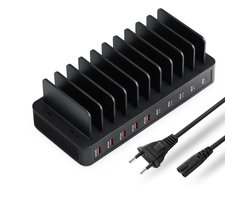 YONO Oplaadstation 10 Poorten - 100W USB A en C Snellader voor Telefoon en Tablet - Multi Oplader Bureau - Zwart