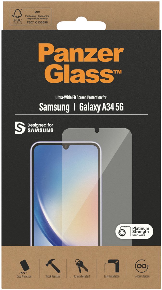 PanzerGlass Ultra-Wide Screen Protector voor de Samsung Galaxy A34 - Case Friendly Tempered Glass