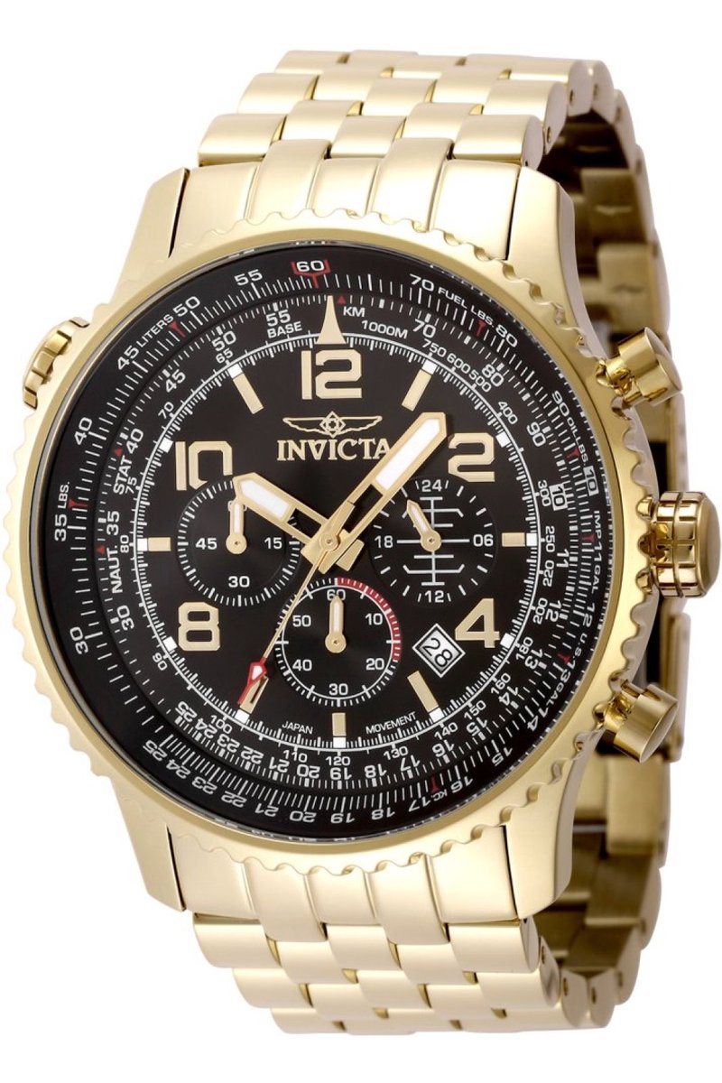 Invicta Aviator 49082 Heren Horloge - Waterdicht - Analoog - Quartz Uurwerk - Roestvrij Staal met zwarte Wijzerplaat - 49mm