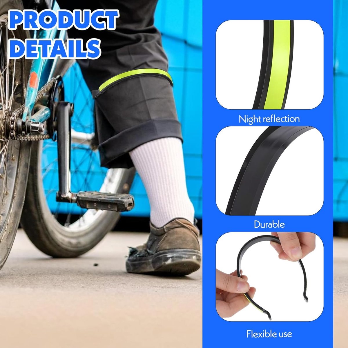 Geosar Fietsbroekclips, reflecterende broekklemmen, elastische broekklemmen, reflectoren PVC gecoate fietsklemmen, enkelbanden voor heren en dames, grijze kleur, Medium