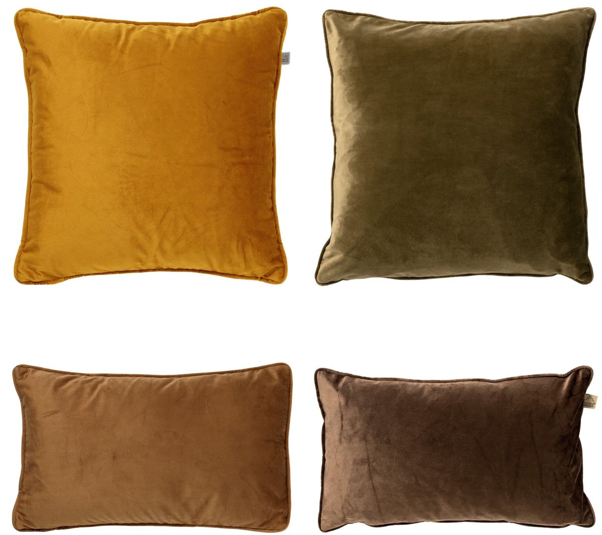 Dutch Decor KUSSENSET - 4-delig - Matching Velvets - 45x45 cm en 30x50 cm - inclusief binnenkussens - geel, groen, bruin - Met Ritssluiting – Decoratie set sierussens - Comfortabele kussentjes voor op de Bank