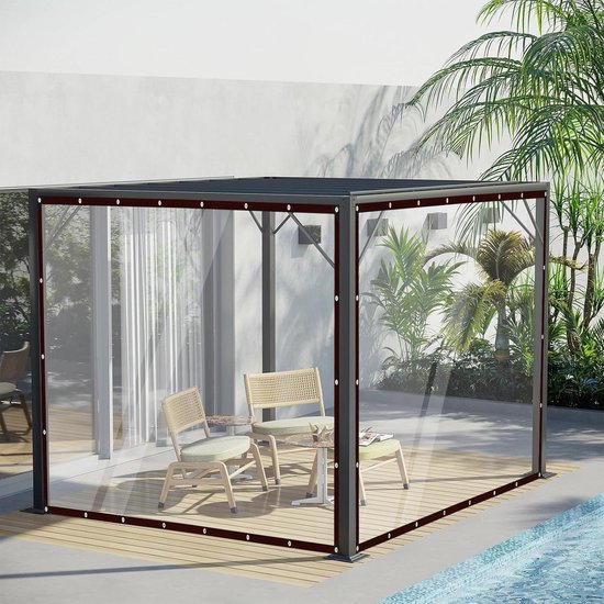 Doorzichtig PVC waterdicht dekzeil voor pergola, terras, veranda, tuinhuisje, tuin buiten dekzeil gordijnen met doorvoertules, transparante Doorzichtig PVC waterdicht dekzeil voor pergola, terras, veranda, tuinhuisje, tuin buiten dekzeil gordijnen met doorvoertules, transparante