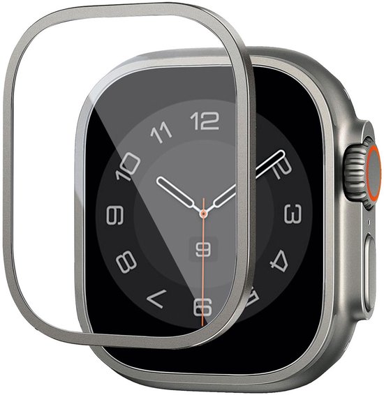 Zilveren screenprotector met rand voor smartwatch, zijaanzicht.