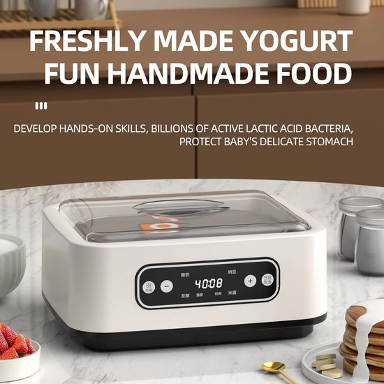 1600 ml Ultimate Yoghurtmaker - 26 × 21 × 12 cm - met 36-uurs timer - automatische yoghurtmaker - met temperatuurregeling LED-display - eenvoudig schoon te maken, geen kopjes nodig om verse, gezonde desserts te maken - wit van Merkloos — afbeelding 2