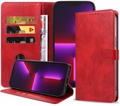 Geschikt voor iPhone 13 Pro Max Telefoonhoesje Kunstleer met Magnetisch lipje en Pasjeshouder Book Case met Klepje - Rood - Smartphonica geschikt voor iPhone 13 Pro Max