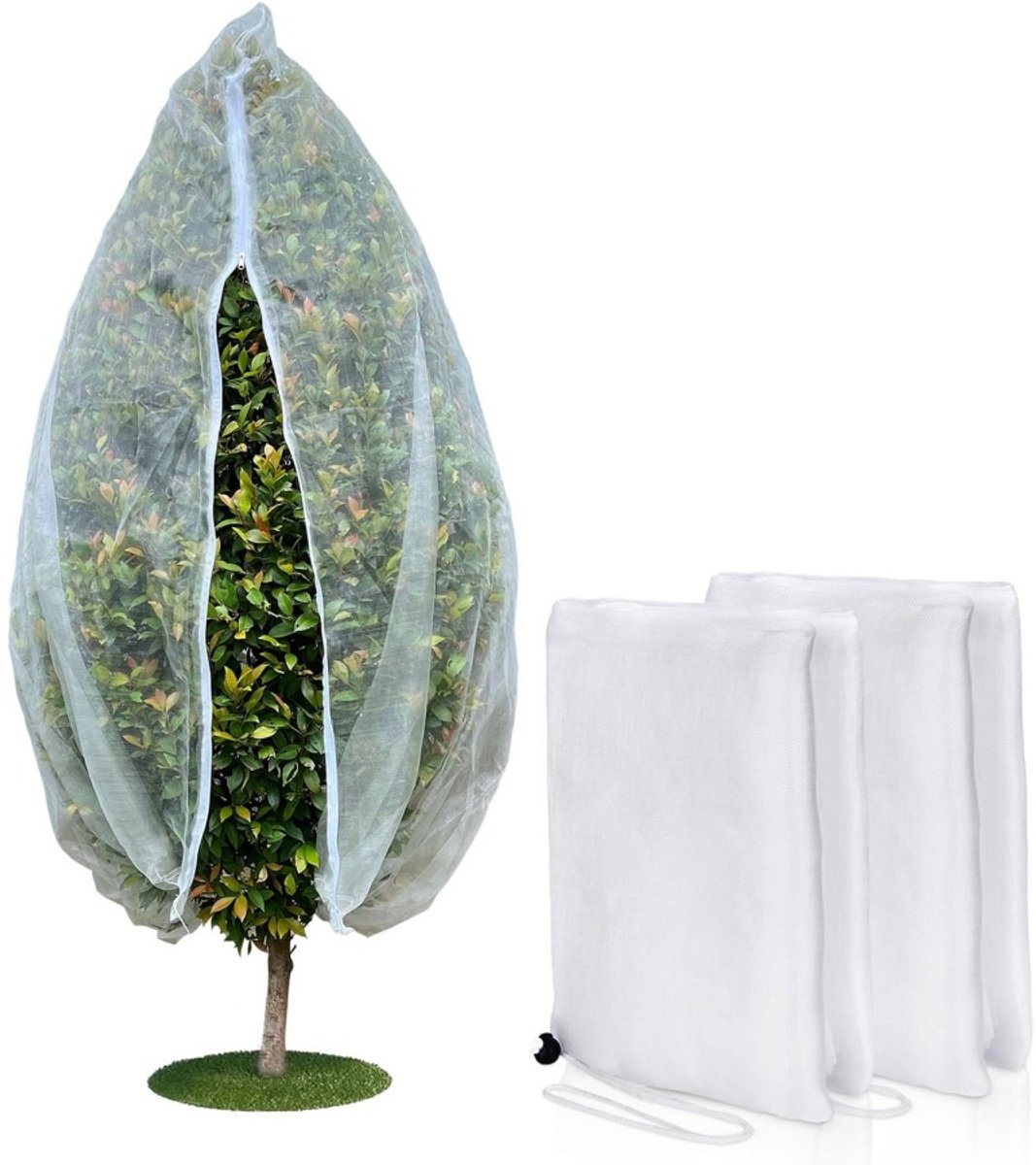 Daity 2-pack - Fruitboomnet met rits en trekkoord - 1,8 m x 1,8 m insecten- en vogelnet voor tuinbescherming - ultrafijnmazig tuinnet