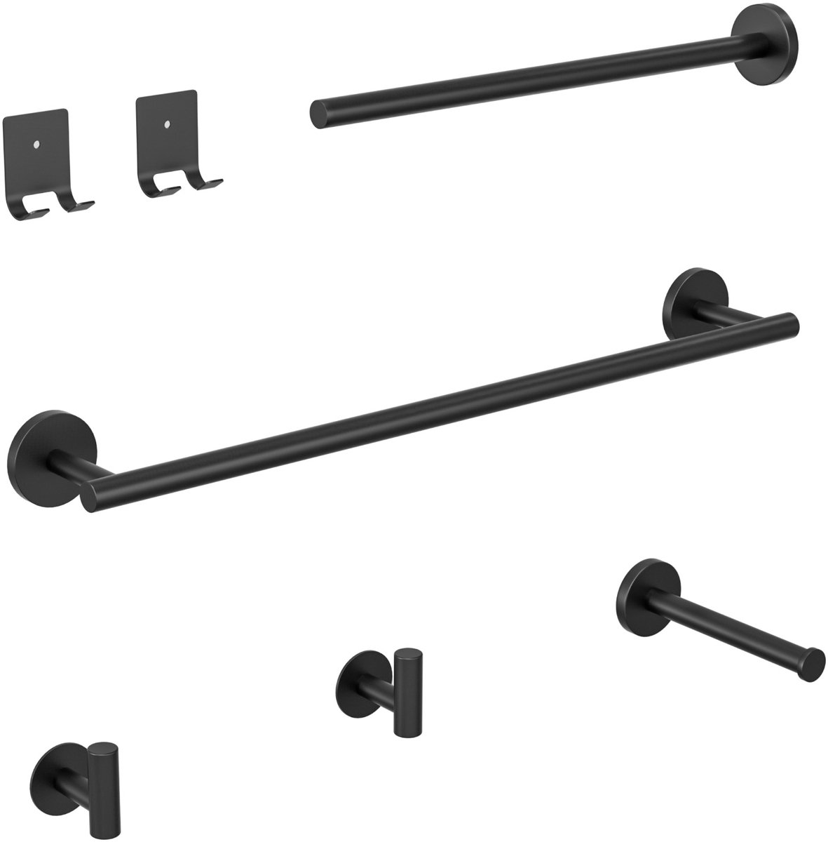 CECIPA max Handdoekhouder set 7PCS - Handdoekrek badkamer - Handdoekhouder Zonder Boren/Bouten - Met 2 Handdoekhaken en 2 Kleiderhaken en 1 Toiletrolhouder - Zwart
