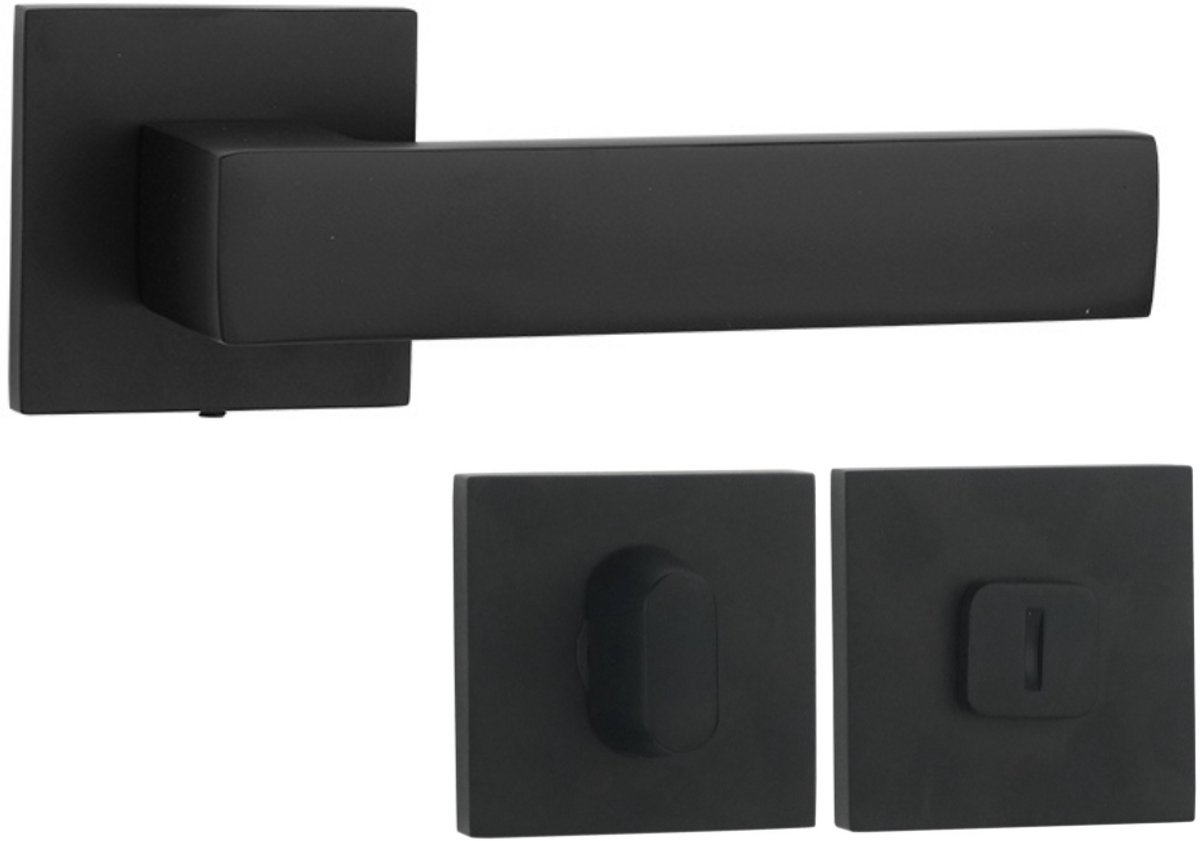 Premium Design Deurbeslagset - Zwart - Aluminium - Incl. WC/Badkamer Slot - Vierkant - Deurklink voor Binnendeur
