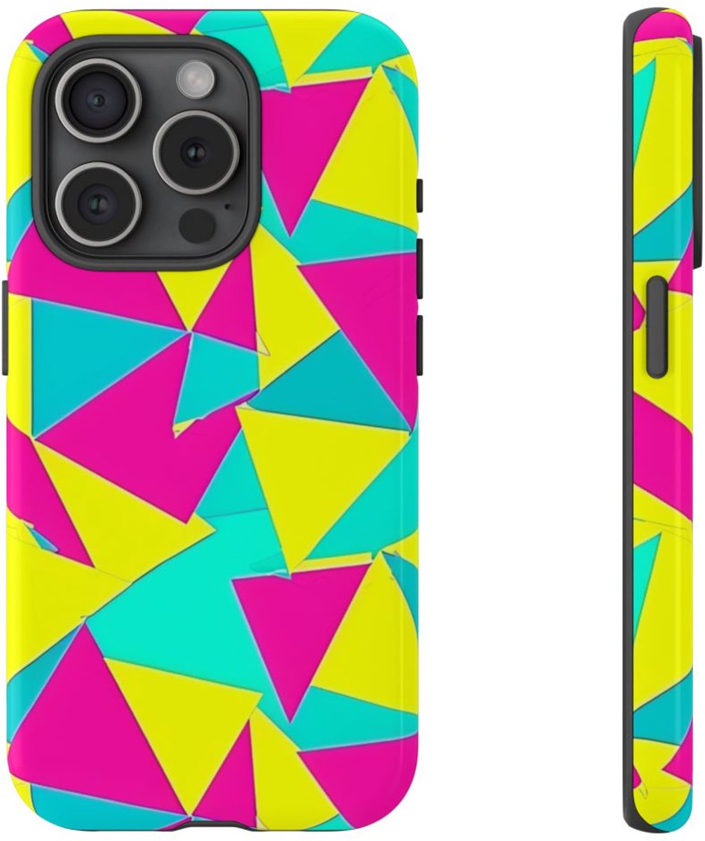 Neon Driehoekenpatroon – Telefoonhoesje Geschikt voor iPhone 15 Pro