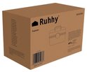Bruine kartonnen doos van Ruhhy met een schematische tekening van de medicijnkist en barcode.