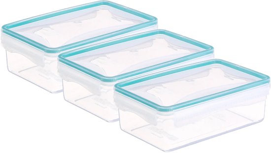 Boîte de conservation 5Five TRITON - 3x - Couvercle avec clips latéraux - Plastique - Hermétique - 20 x 13 x 7 cm - 1200 ml - Transparent/Bleu