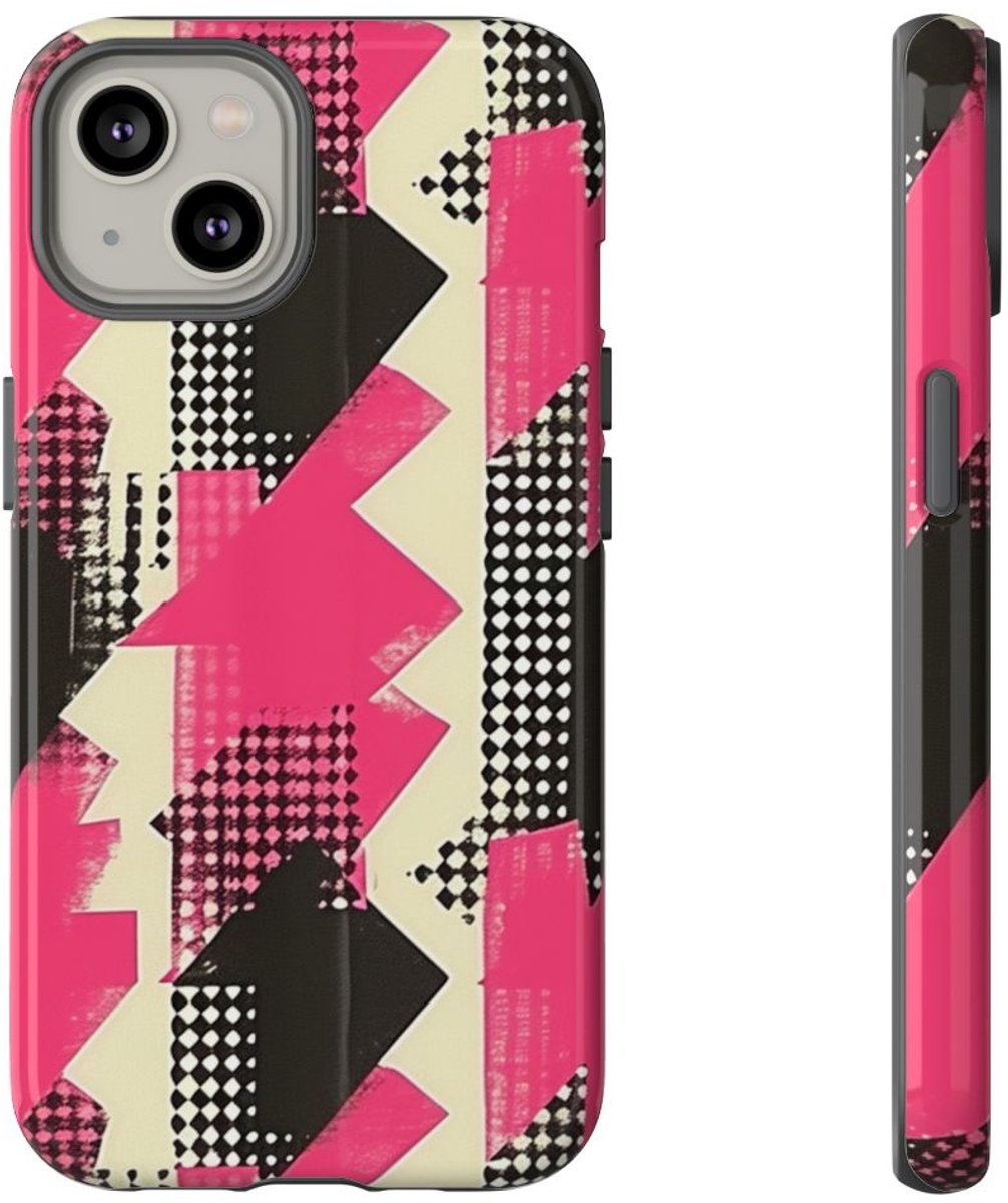 Roze en Zwart Abstract Geometrisch Patroon – Telefoonhoesje Geschikt voor iPhone 14