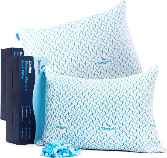 Sleepies® (2 stuks) Aanpasbaar Memory Foam Hoofdkussen - Traagschuim tegen nekklachten - Afstelbaar voor rug-, zij- en buikslapers - 50 x 70cm - 2 pack
