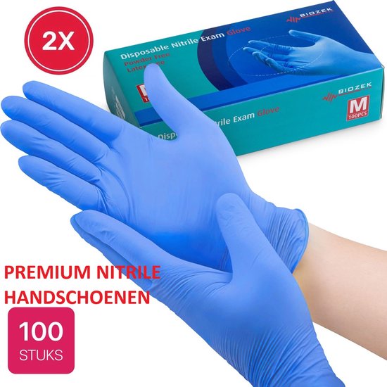 Lot de 200 Gants en Nitril de Premium , taille L, Blauw , Extra résistants, sans poudre, sans latex, taille L - Biozek