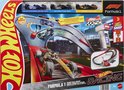 Doos van de Hot Wheels F1 Sprint racebaan, met afbeeldingen van de baan, auto's en het Hot Wheels logo.