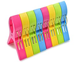 TOVBMUP 8 Stuks Wasknijpers - Grote Kunststof Wasdroogklemmen - Geschikt voor Strandlaken, Badhanddoek en Kleding - 12,5x8x2,3cm - Kleurrijk Set