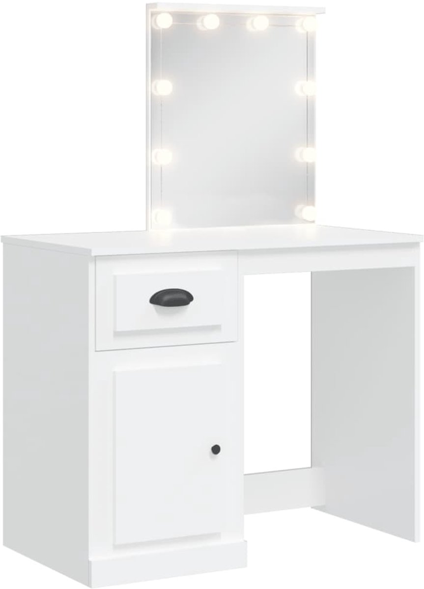 Kaptafel met spiegel - Make up tafel - Make up - Toilettafel - Met lades - Met LED-Verlichting - Kaptafel met spiegel - Make up tafel - Make up - Toilettafel - Met lades - Met LED-Verlichting - Wit
