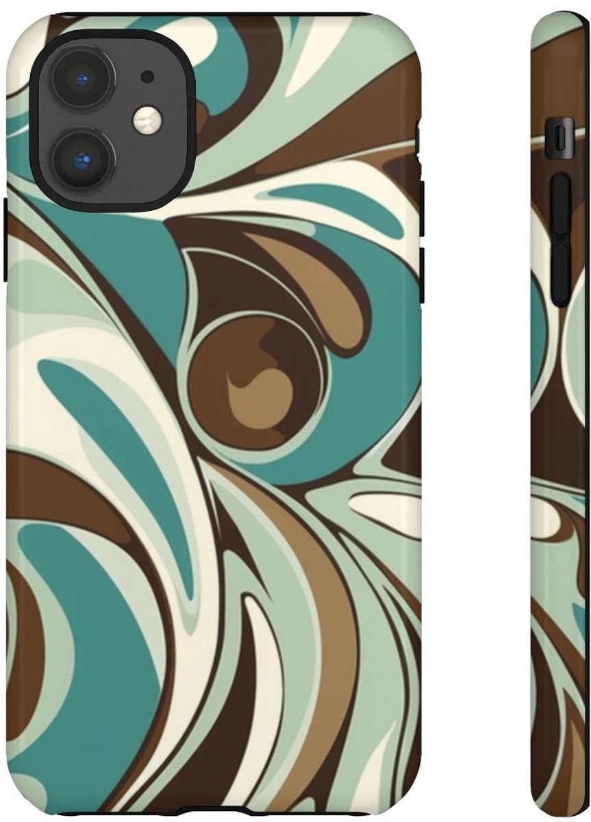 Abstracte Swirl in Teal en Bruin – Telefoonhoesje Geschikt voor iPhone 11