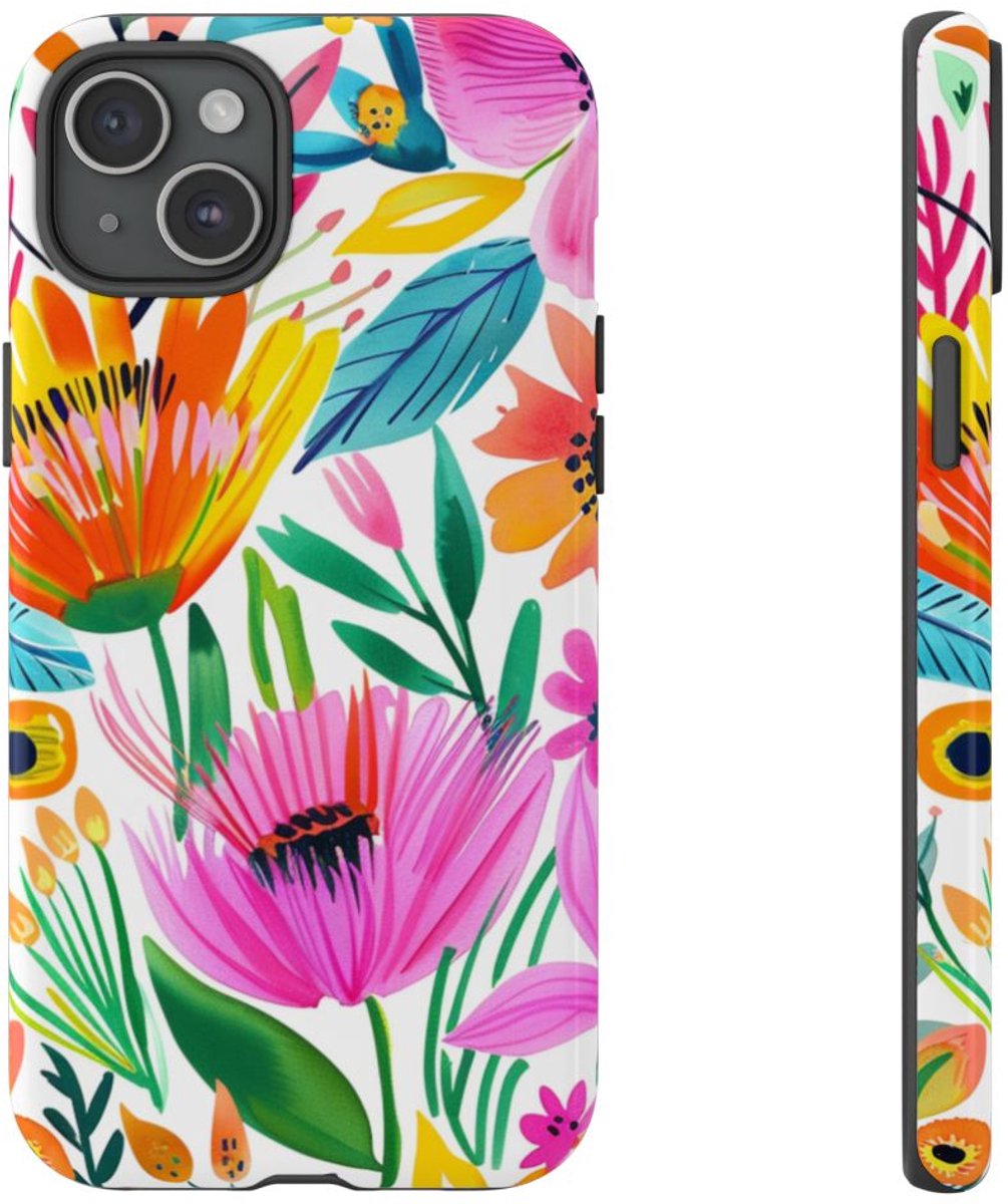 Vrolijk Waterverf Bloemenpatroon – Telefoonhoesje Geschikt voor iPhone 15 Plus