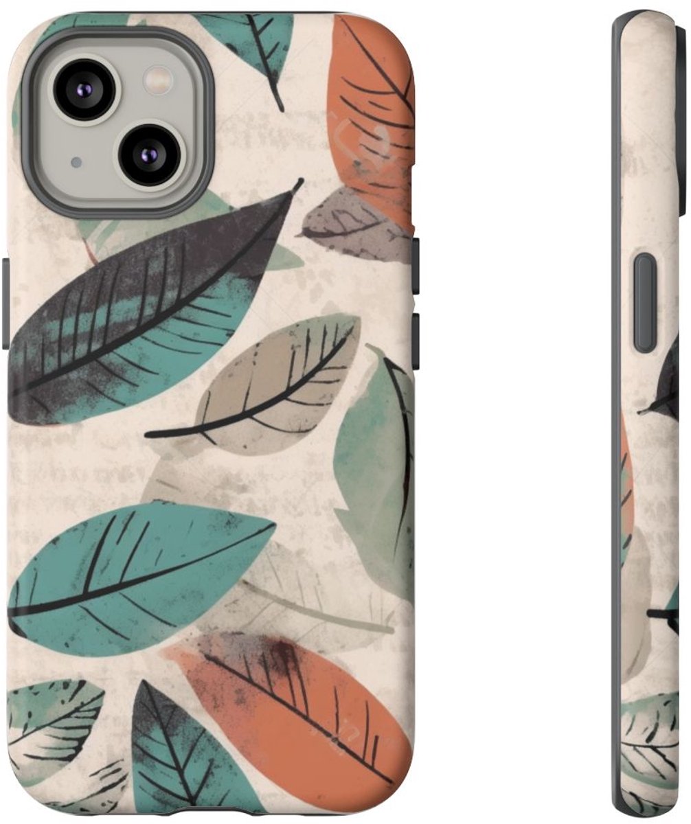 Bladpatroon in Gedempte Kleuren – Telefoonhoesje Geschikt voor iPhone 14